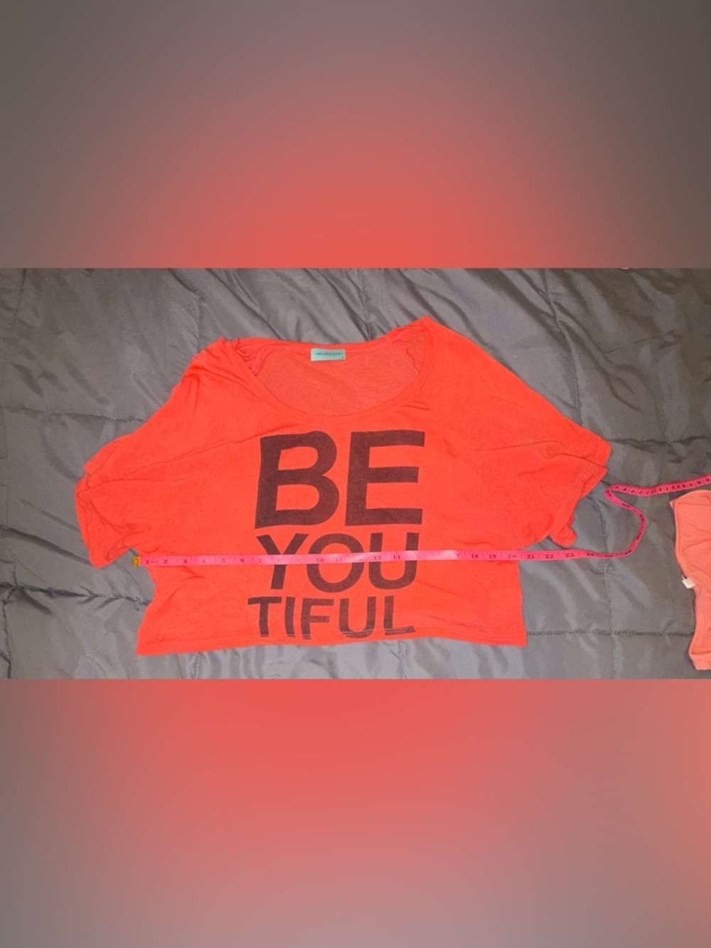 Workshop “Be You Tiful” Graphic Crop Top Size Small Neon Orange Rayon Blend - Picture 6 of 6